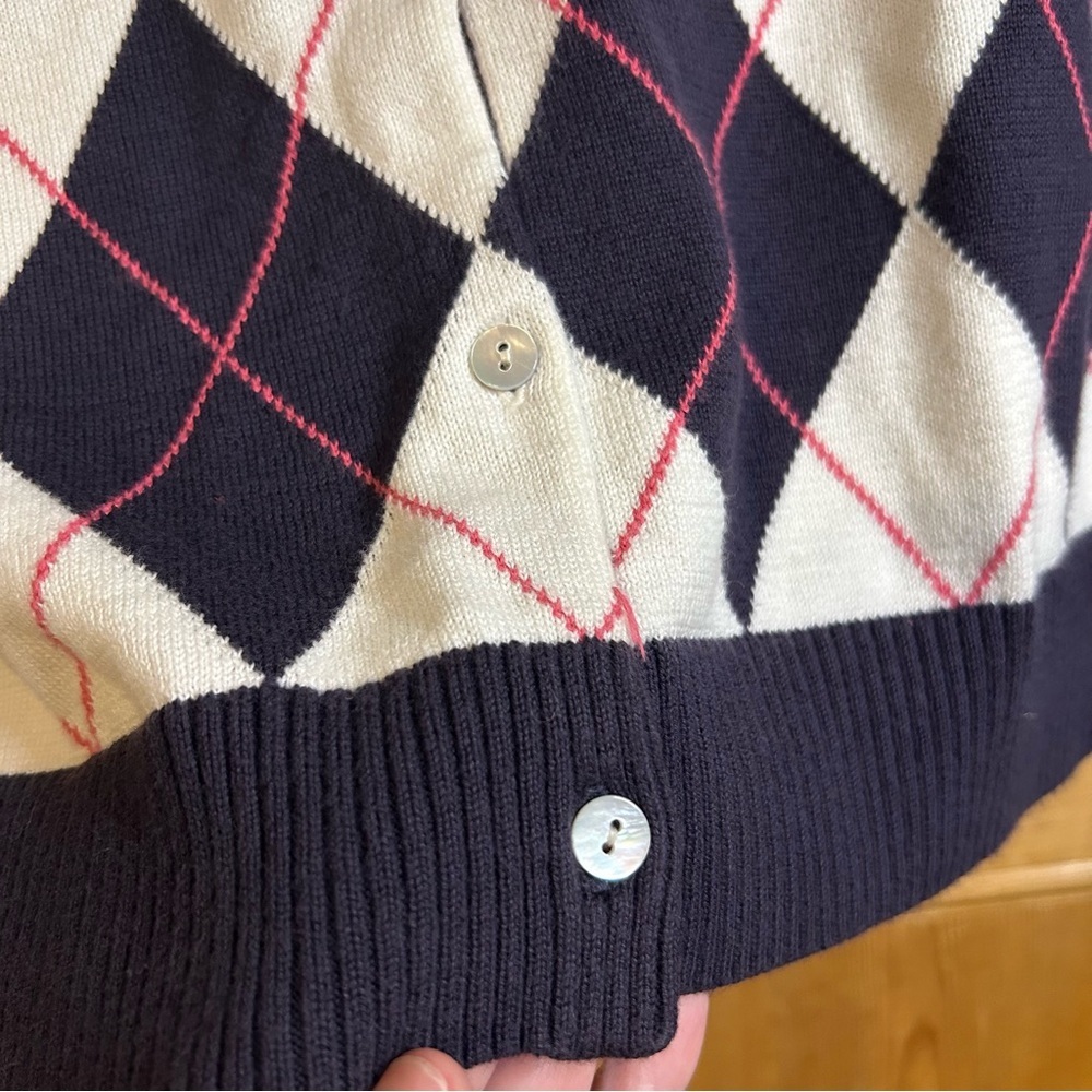 Lands' End Women’s Supima Cotton Argyle Cardigan Sweater Sz Large - Picture 4 of 7